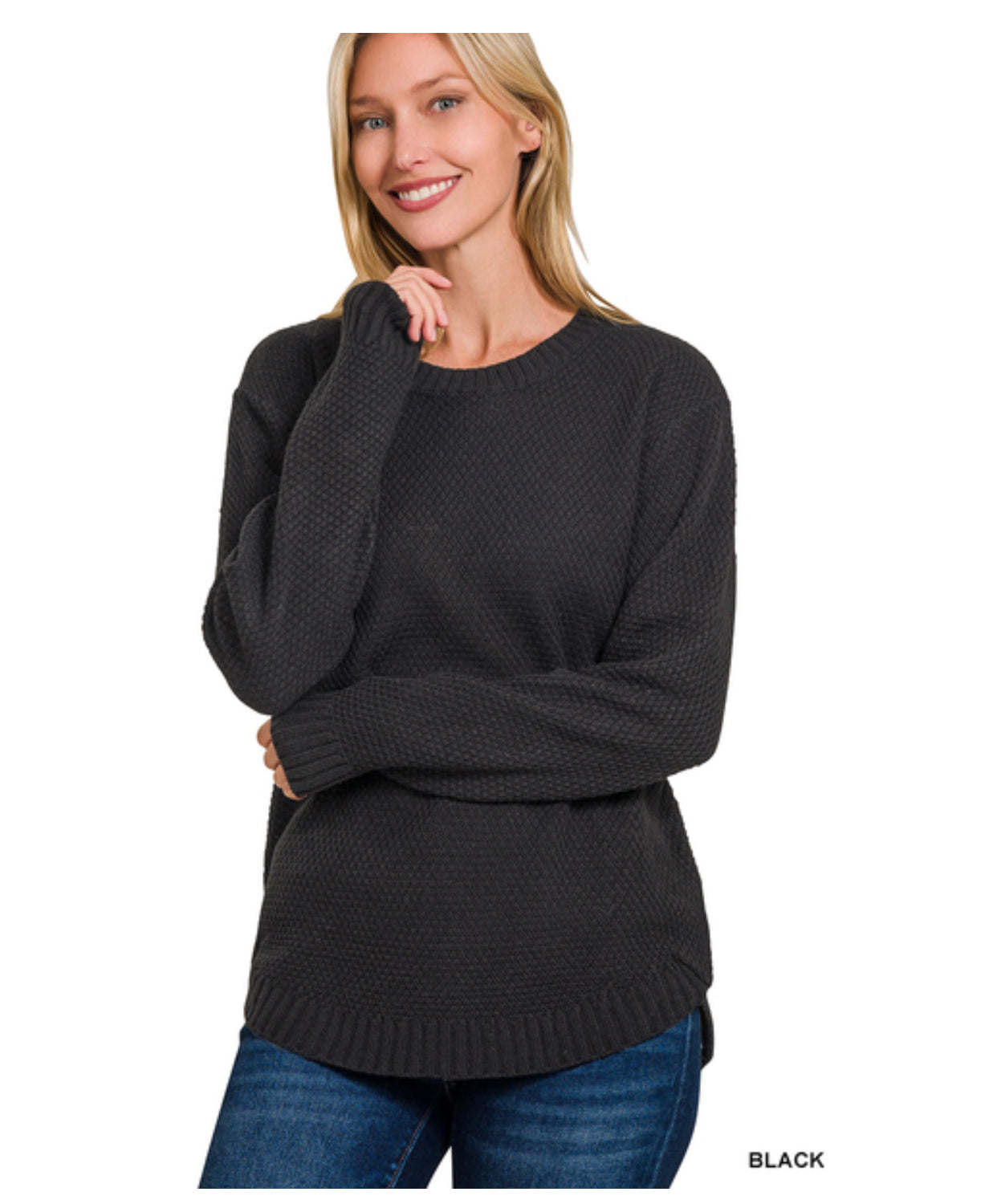 Moxi Waffle Knit Sweater in Black