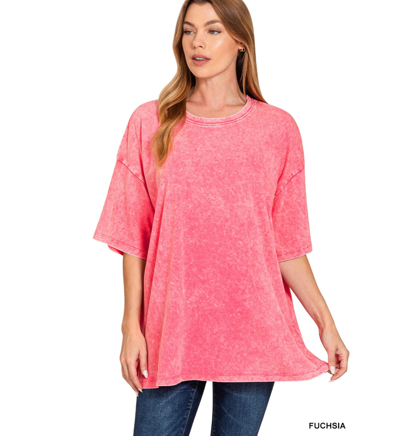 Madi Oversized Acid Washed Tee Fuchsia