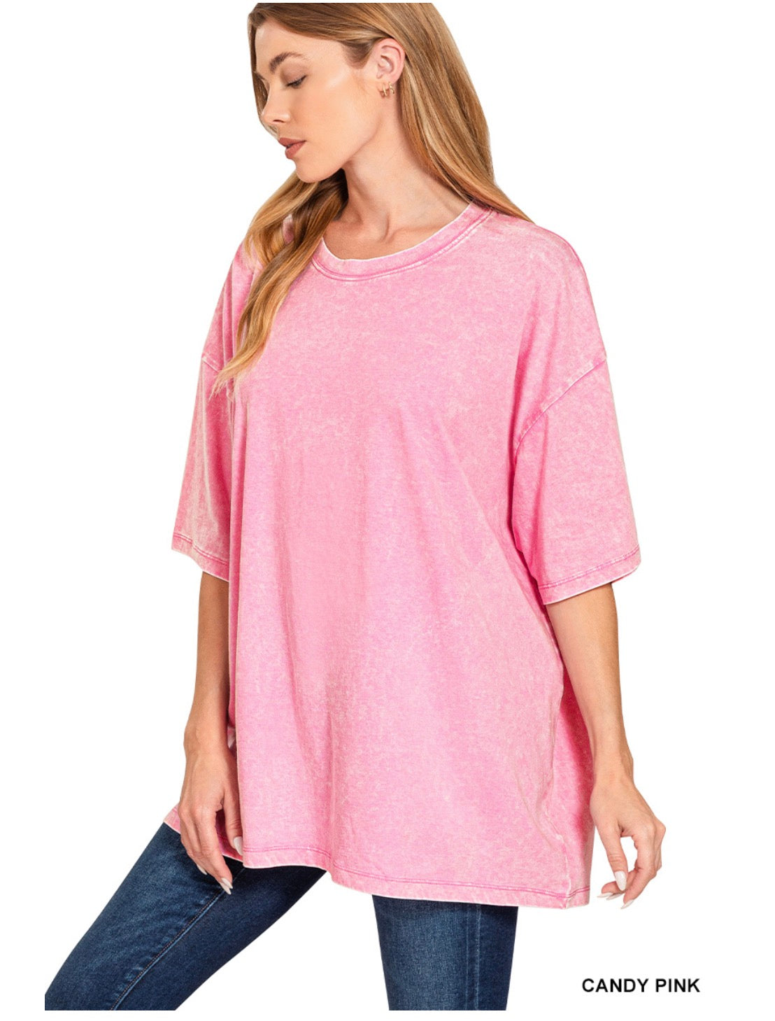 Madi Oversized Acid Washed Tee Candy Pink