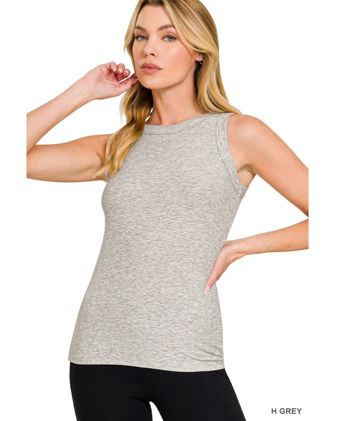 Everyday Basic Ribbed Tank in Heather Grey