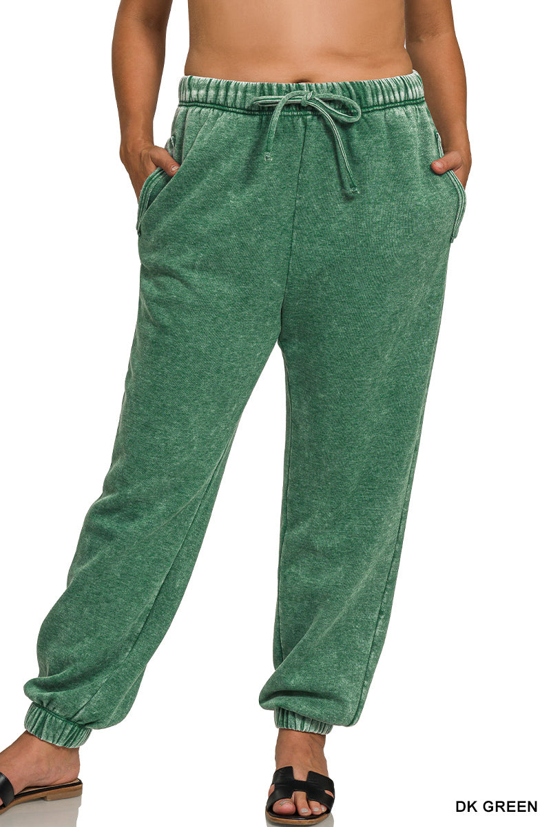Chloe Acid Washed Joggers in Dark Green