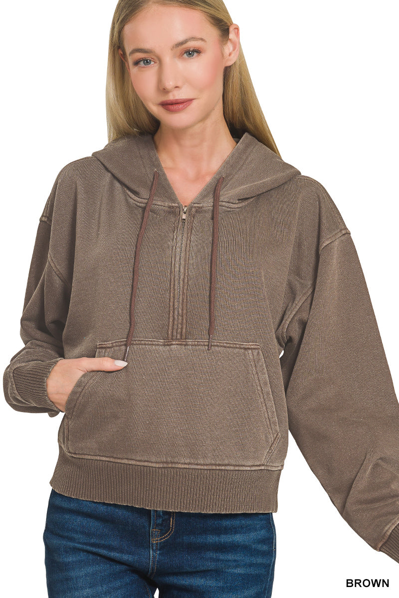 Miyah Half Zip Hoodie in Brown