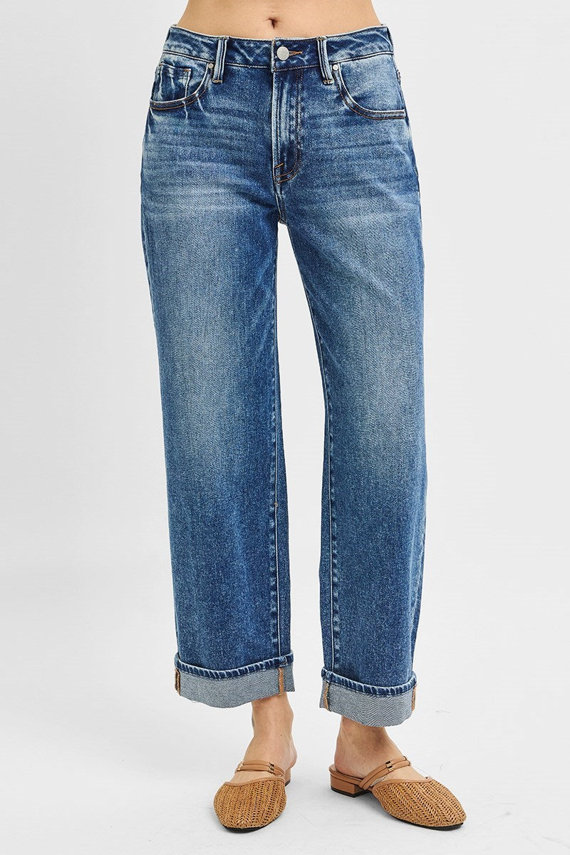 Ruthie Mid Rise Ankle Cuffed Barrel Jeans