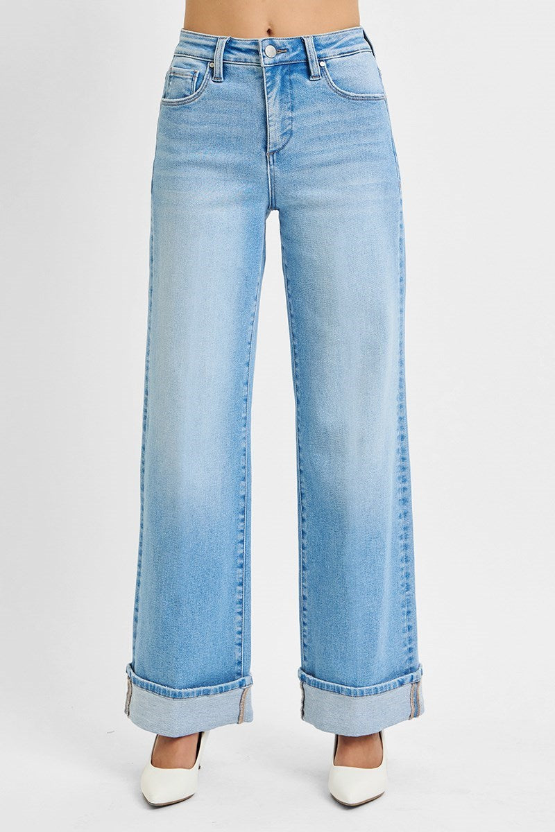 Risen Riley Wide Leg Cuffed Jeans