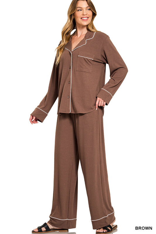 Comfy Luxe Pajama Set in Brown