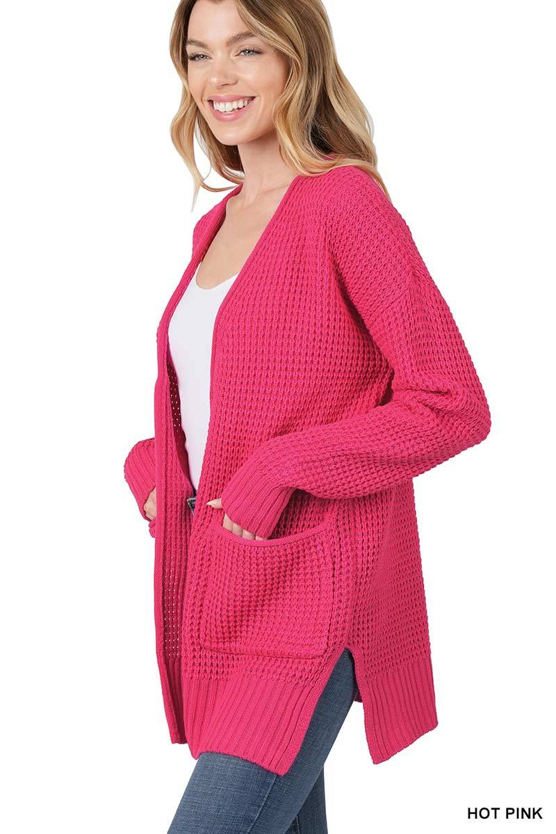 Stella Waffle Cardigan in Hot Pink
