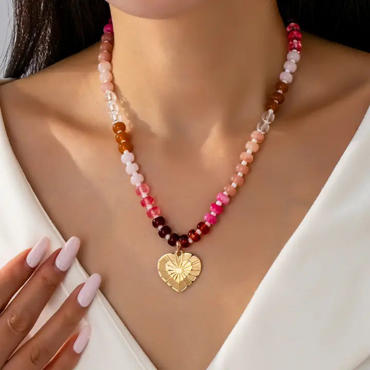 Beaded Heart Charm Necklace