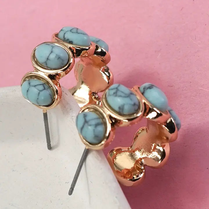 Turquoise Natural Stone Hoop Earrings