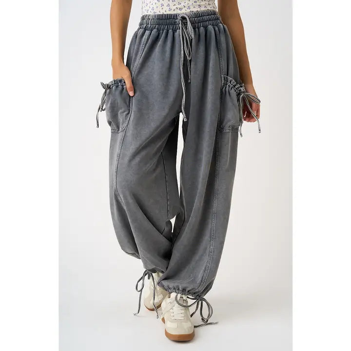 Cargo Drawstring Pant in Grey