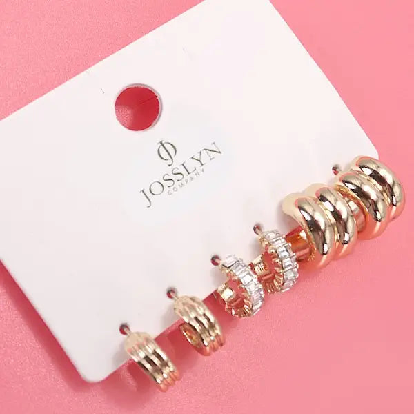 Prism Stone and Gold Hoop Earring Set