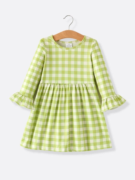 Kids Fall Green Gingham Dress Final Sale