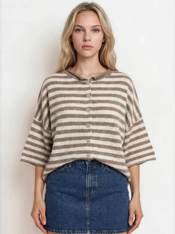 Remy Striped Cardigan in Light Mocha