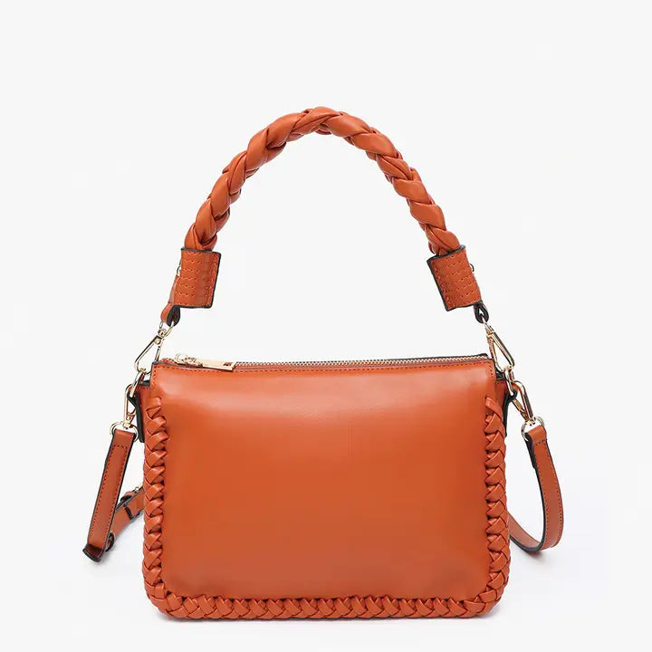 Judith Whipstitch Trim Shoulder Bag w/ Braided Handle