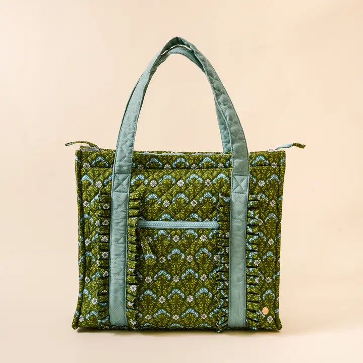 The Everyday Quilted Tote Bag in Everbloom Forest Green
