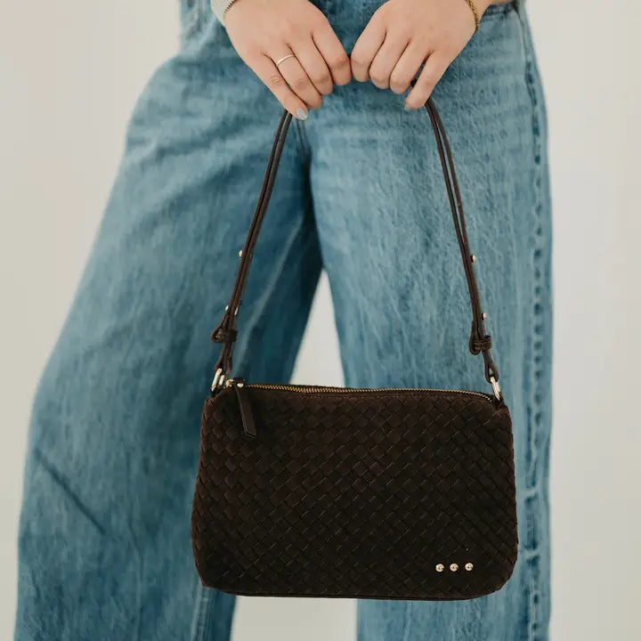 Suede Hobo Shoulder Bag in Chocolate