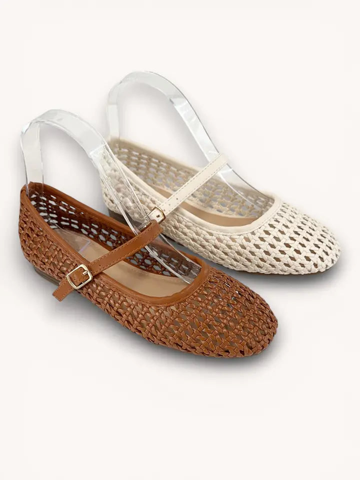 Mary Jane Woven Mesh in Tan