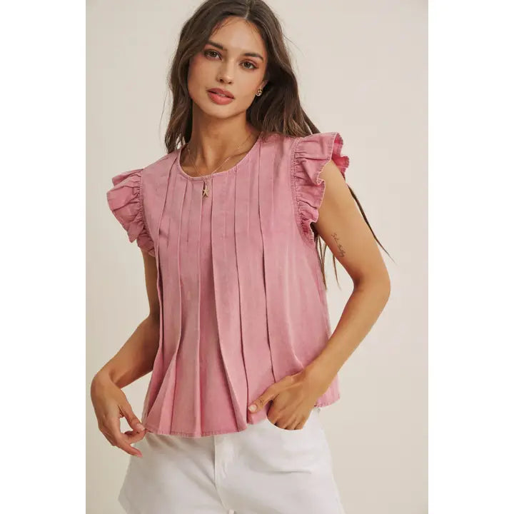Gabi Pleated Top in Raspberry Pink