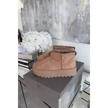 Faux Fur Lined Ankle Boots in Camel