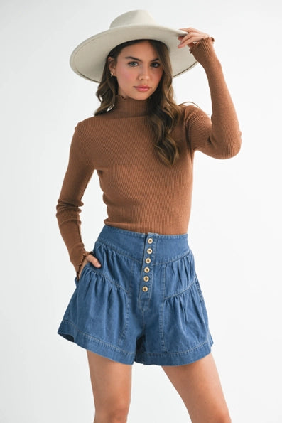 Andrea Mock Neck Sweater in Brown