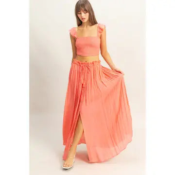 Smocked Top and Maxi Skirt Set in Orange Coral
