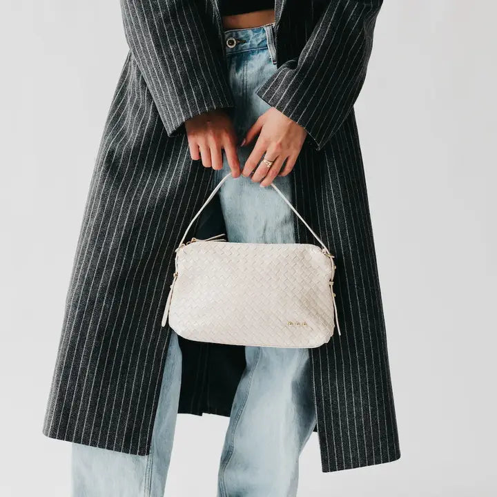 Harper Woven Shoulder Bag in Cream