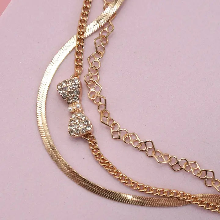 Layered Bow Charm Bracelet