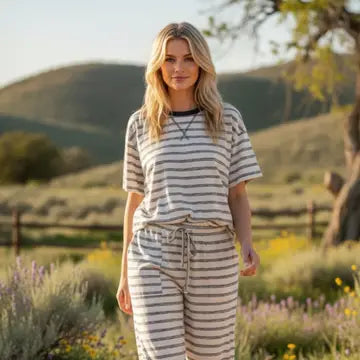 Layla Striped Relaxed Set in Brown
