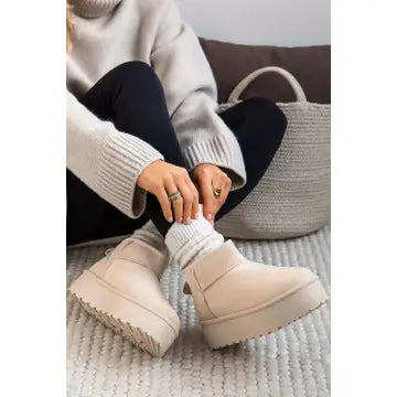 Faux Fur Lined Ankle Boots in Cream