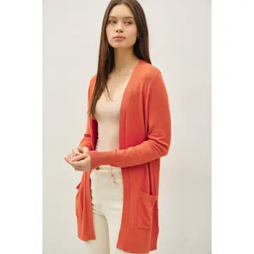 Viscose Open Front Essential Cardigan POPPY