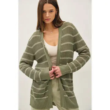Kenna Olive Striped Cardigan