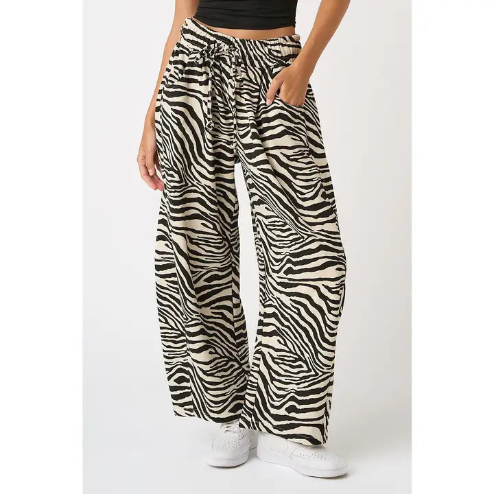 Zebra Barrel Leg Pants in Black