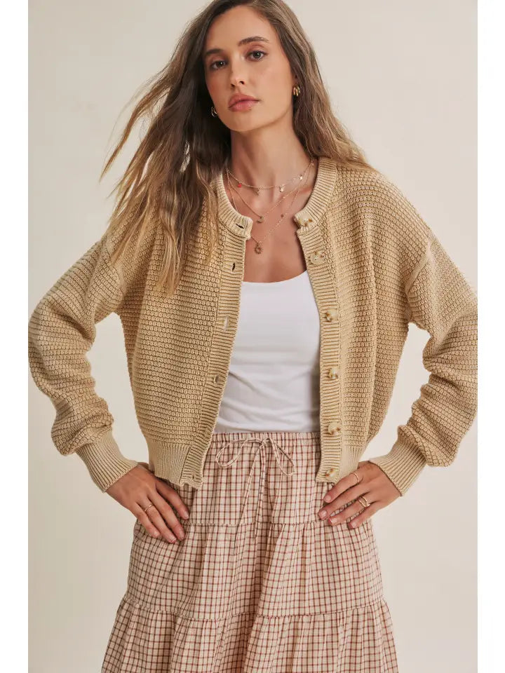 Carmen Waffle Cardigan in Beige