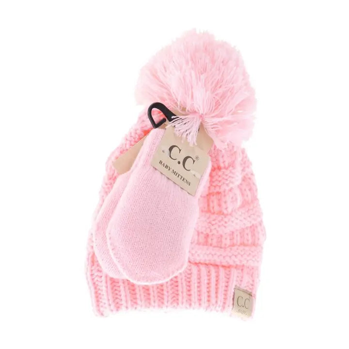Baby Beanie and Mitten Set in Indie Pink