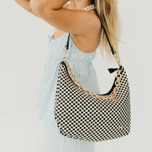 Slouchy Woven Shoulder Bag in Black