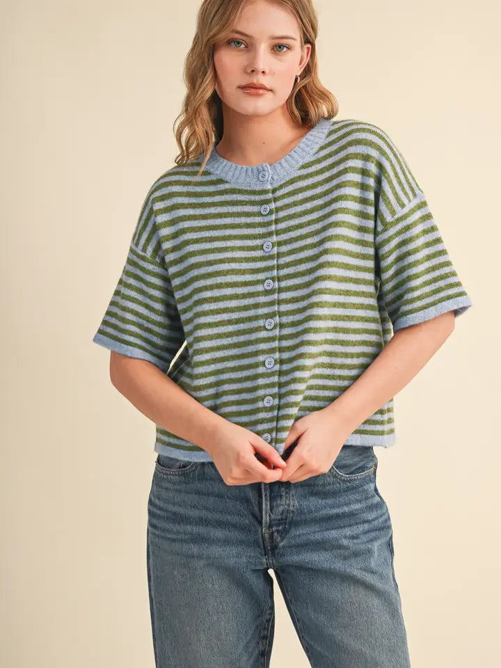 Willow Striped Short Sleeve Cardigan