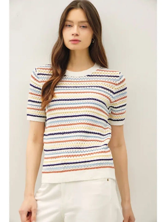 Kate Short Sleeve Sweater in Navy