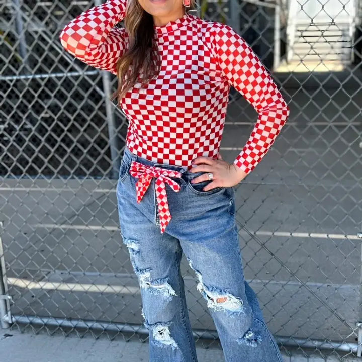 Red Checker Mesh Top