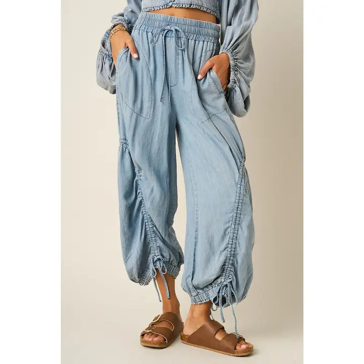 Chambray Adjustable Balloon Pants
