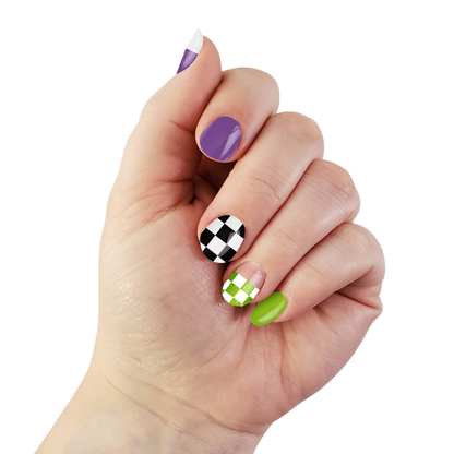 Ivy & Ash - Slimelight | Green, Purple, Black Check Halloween Nail Wrap