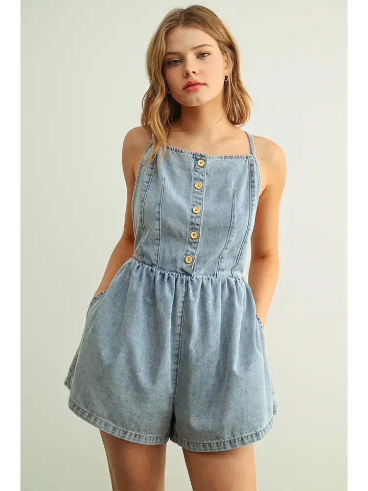 Chambray Romper with Adjustible Straps