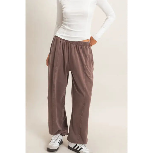 Katie Mineral Wash Joggers in Dark Brown