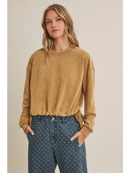 Aniston Acid Wash Sweatshirt in Camel