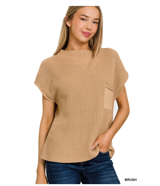 Chelsea Ribbed Knit Pocket Sweater in Brush