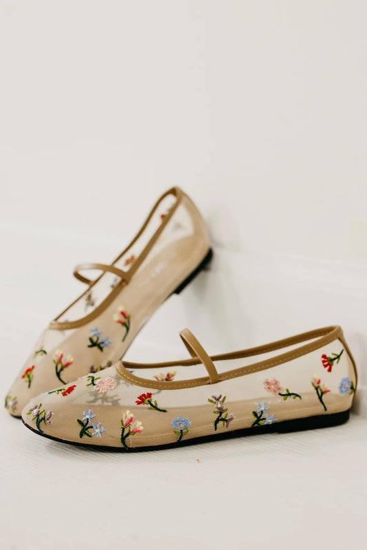 Embroidery Floral Mary Janes