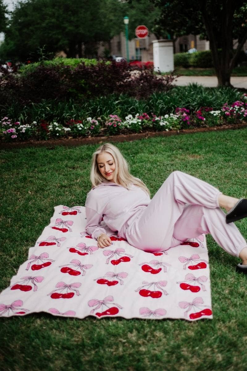 Katydid - Cherry Bows Blanket: Light Pink