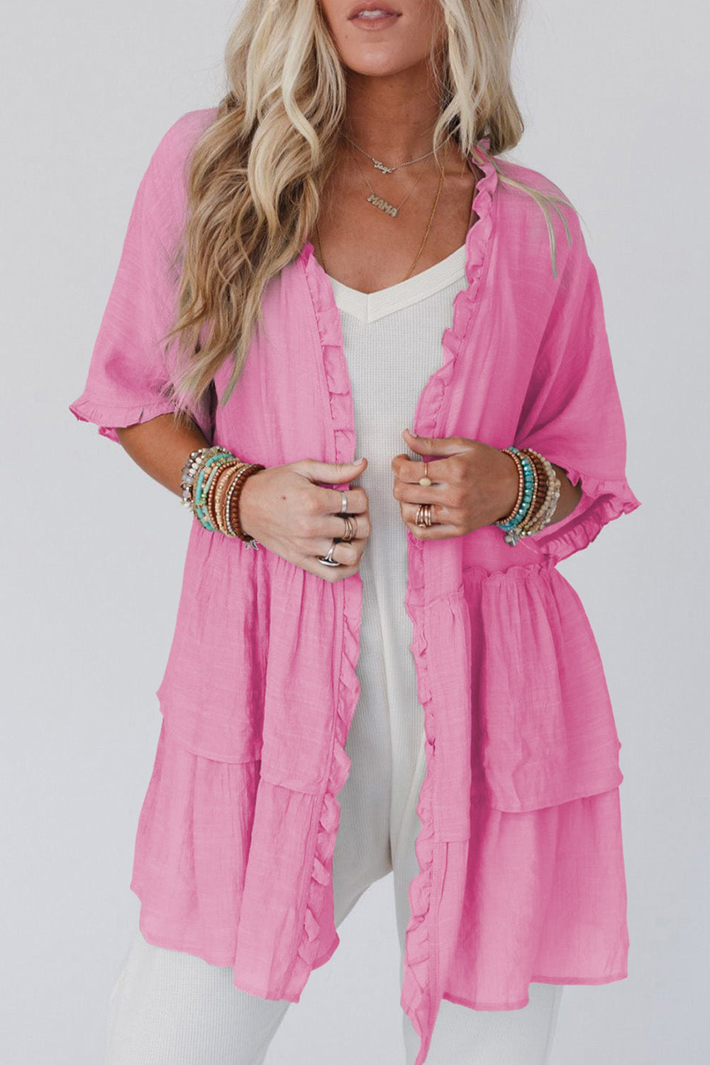 Pink Ruffle Kimono