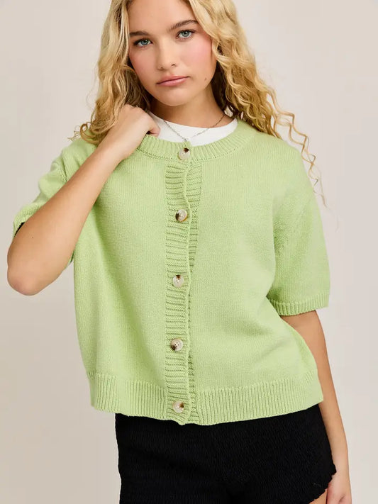 Hannah Short Sleeve Sweater Cardigan Light Green