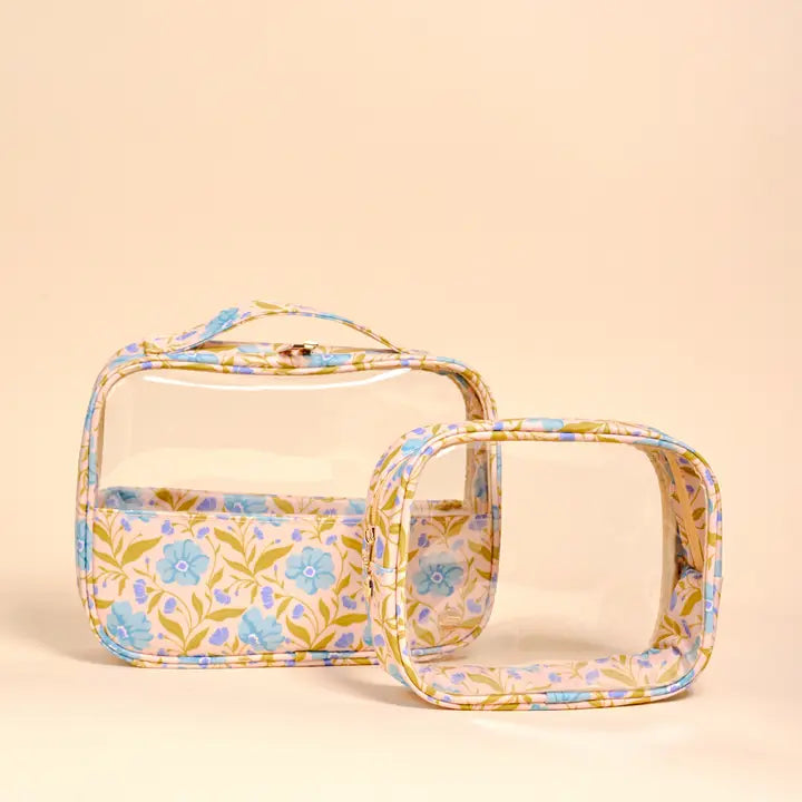 Clearly Chic Cosmetic Bag Set in Aqua Poppin' Petals