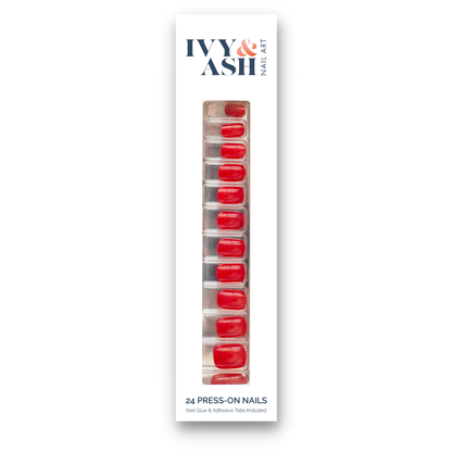 Ivy & Ash - Red Hot | Bright Spicy Red Short Fake Nails Press-On Nails