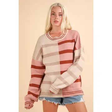 Cassie Colorblock Knit Top in Red Combo